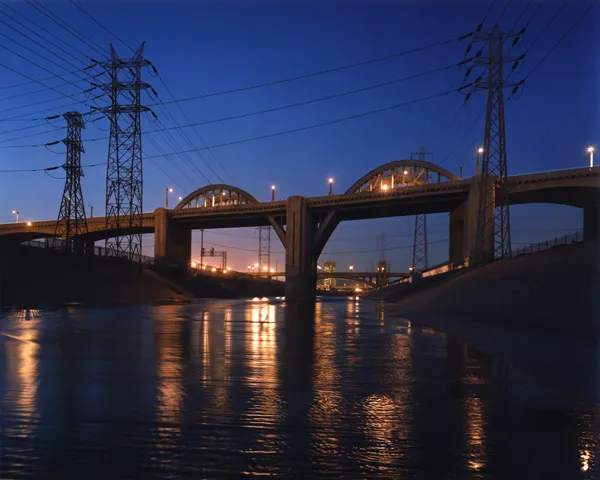 color photograph of the Los Angeles River at the Sixth Street Bridge, Los Angeles.