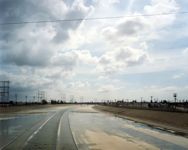 color photograph of the Los Angeles River, near Atlantic Boulevard, Vernon.