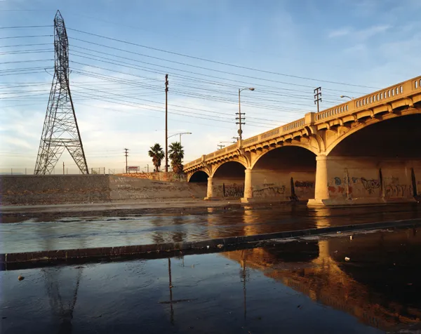 color photograph of the Los Angeles River at Atlantic Boulevard, Vernon.