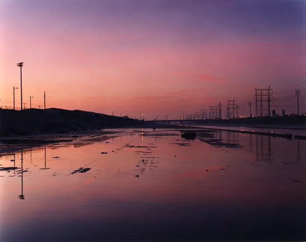 color photograph of the Los Angeles River, view towards Los Angeles, Vernon.
