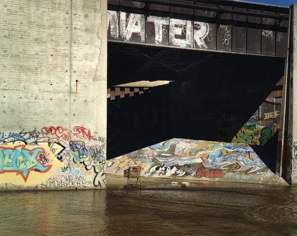 color photograph of the Los Angeles River, just below the Arroyo Seco, Los Angeles.
