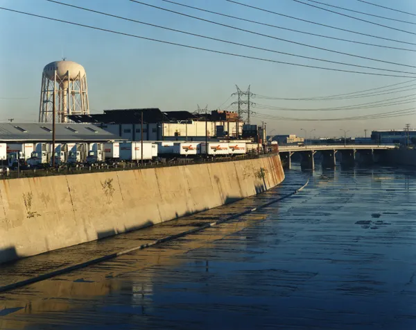 color photograph of the Los Angeles River from 26th Street, Vernon.