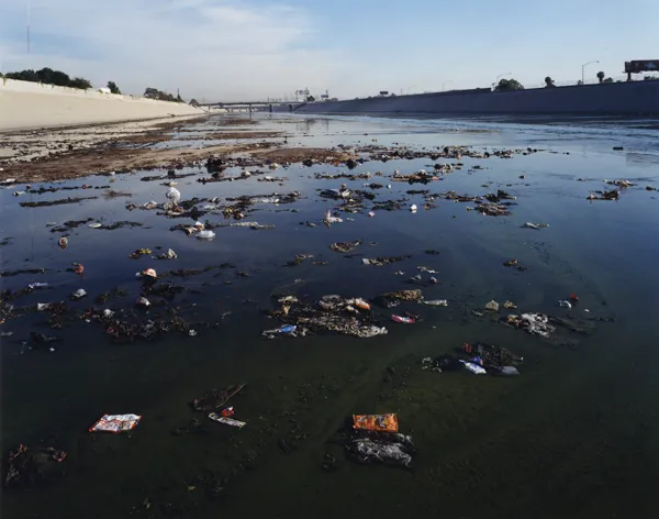 color photograph of the Los Angeles River, South towards Long Beach, Compton.
