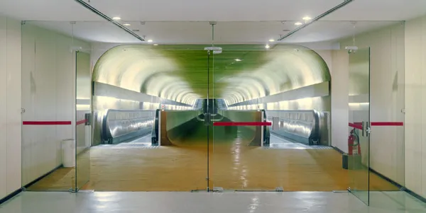 abstract color photograph titled Lobby, 40 x 79 inches.