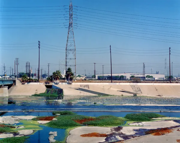 color photograph of the Los Angeles River near Downey Road, Vernon.