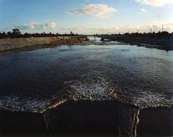 color photograph of the Los Angeles River from the Willow Street Bridge, Long Beach.