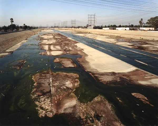 color photograph of the Los Angeles River from the Florence Avenue Bridge, Bell.
