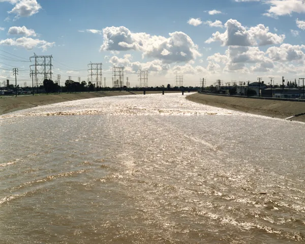 color photograph of the Los Angeles River from Atlantic Boulevard, Vernon.