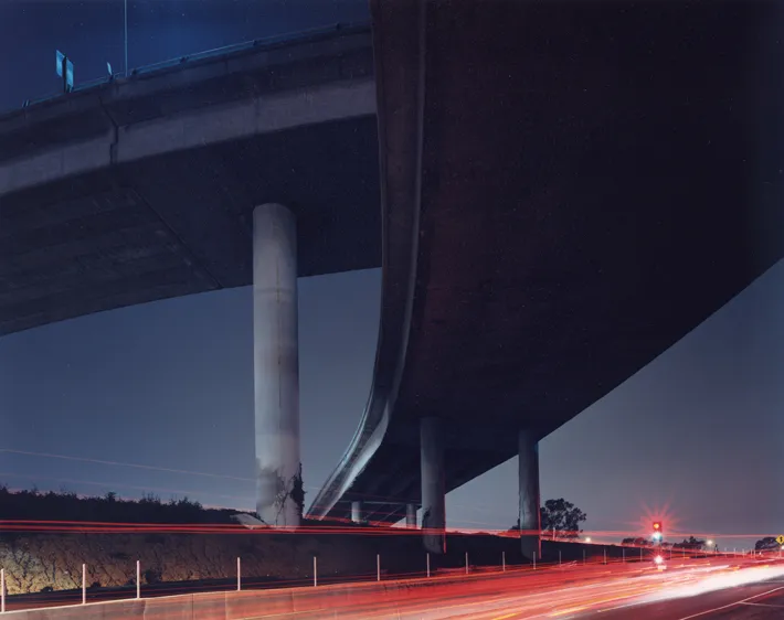 color photograph of I-90 at I-405, On Ramp, Los Angeles, at night.