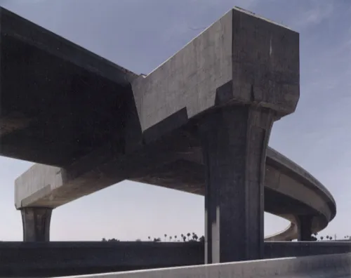 color photograph of View West from I-105 at I-110, Los Angeles.